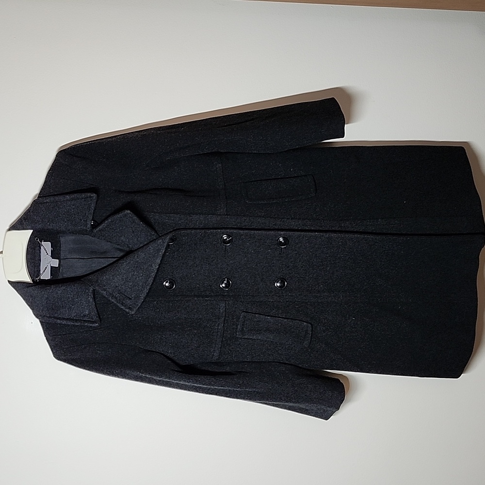 Anne Klein 100 Percent Wool Double Breasted Gray Long Coat Overcoat Womens 12